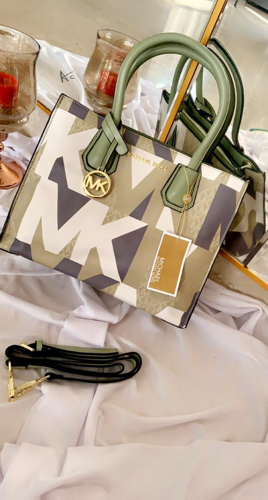 CIM Green White Grey Colour Mk Print Design Premium Quality Small Ladies Hand Tote Bag Ladies Bag 50022