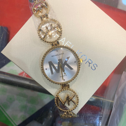 KM Gold Chain White Dial Big Logo Ladies Watch 493125