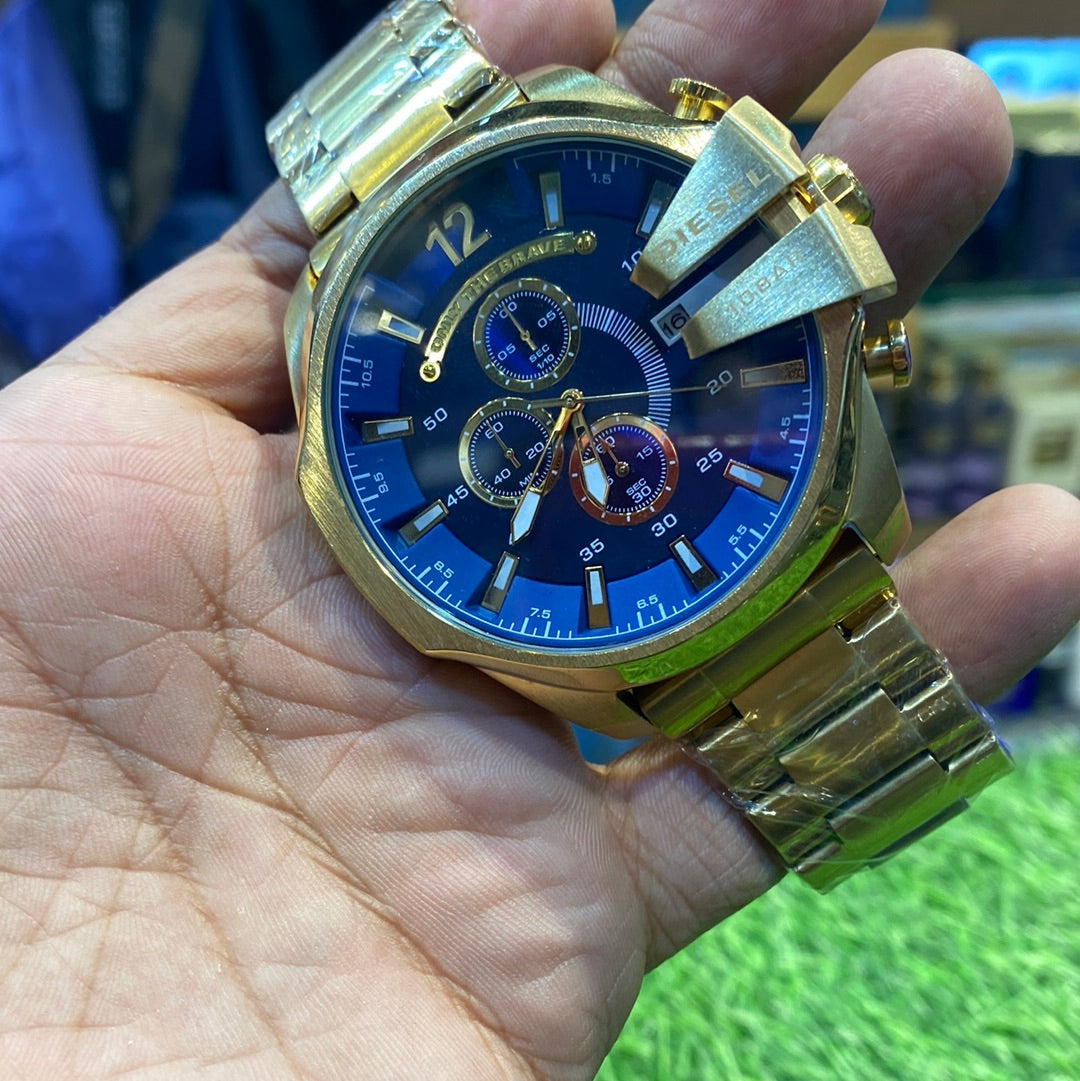 EID Gold Chain Blue Dial heavy Chain Chrono Men Watch  401920
