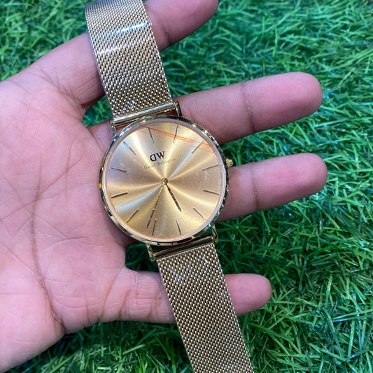 Wd Gold Chain Yellow Dial Slim Formal Casual Watch For Men with Original Box