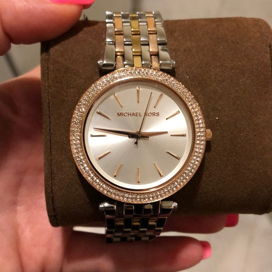 Sliver Copper Chain White Dial Gold Stud Ladies Watch 401415