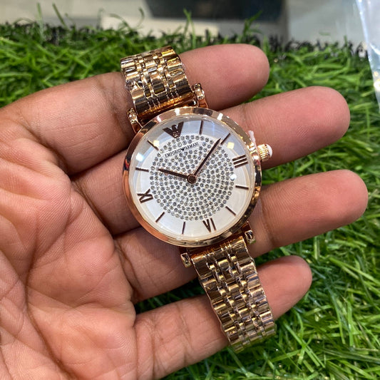 Mra Copper Chain White Diamonds Dial Ladies Watch