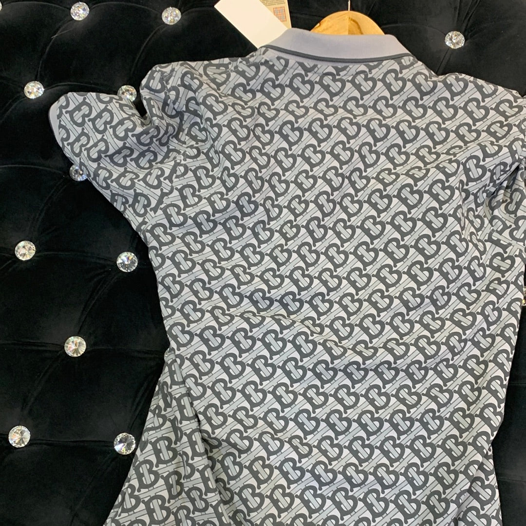 BUR Gray Colour Bur Print in Full Half Sleeves Collar TShirt