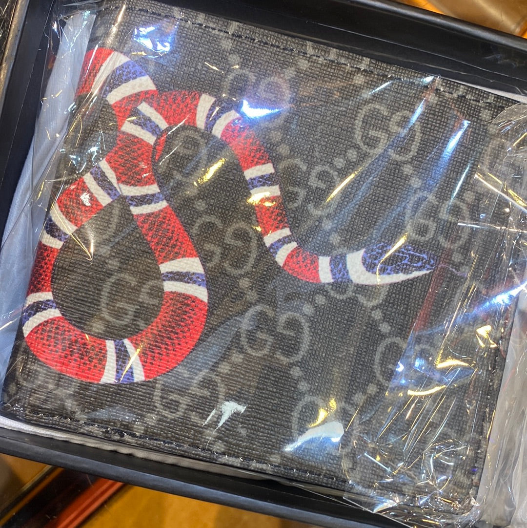 Branded Luxury Italian Leather Wallet Model Silk Screen Black Snakes 60223054