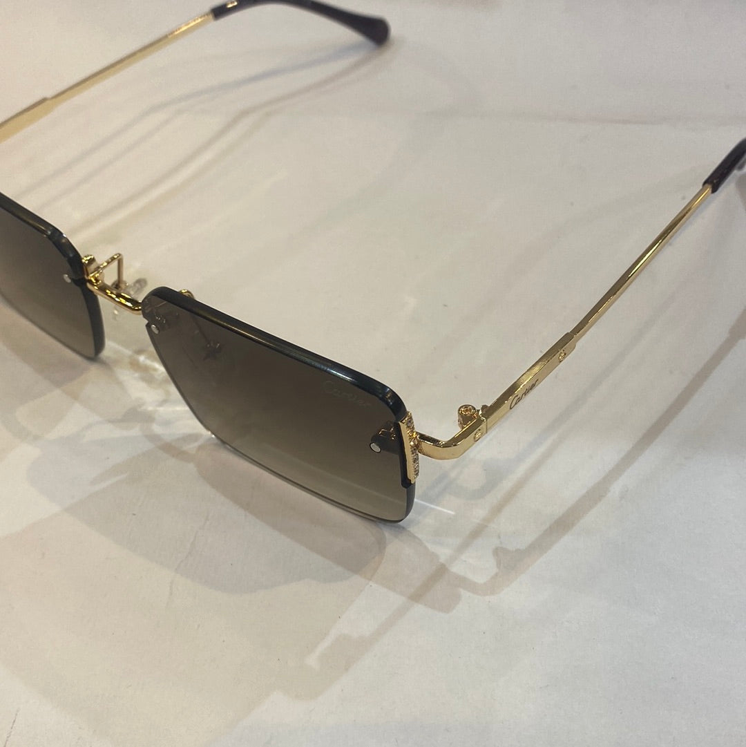 RAC Frameless Golden Stick Brown Shade Unisex Sunglasses 2A742 55 17-140