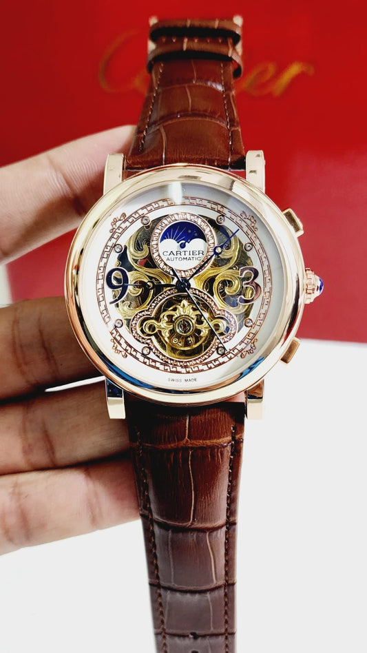 Rac Brown Strap White Gold Dial Automatic Men’s Watch