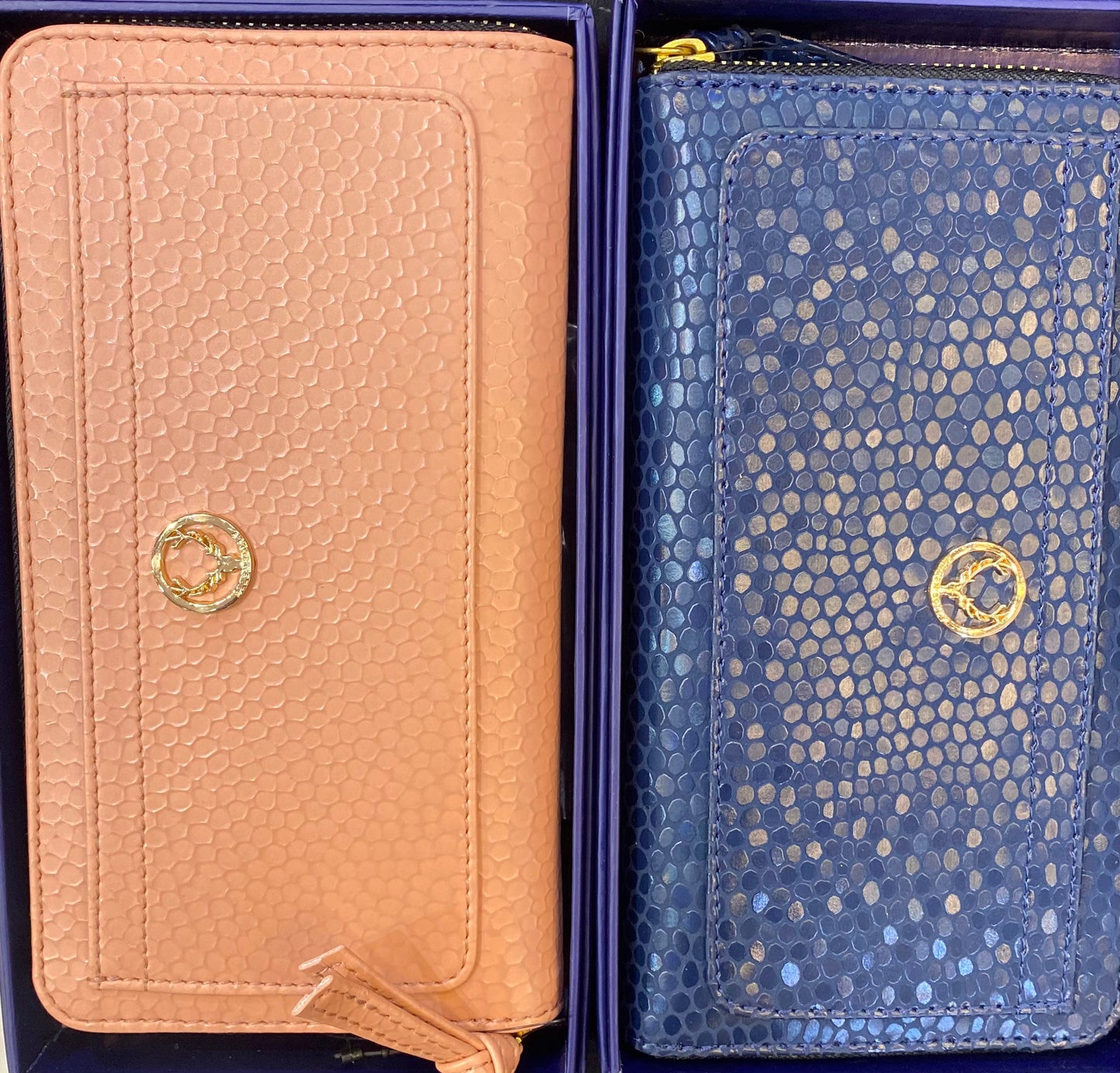 Allen Solly Multiple Colour Rose Gold Logo Crocodile Print Genuine Leather Zipper Ladies Clutch