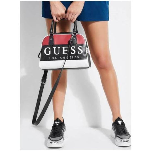 EUG Black Red White Genuine Leather Premium Quality Bowler Bag - Black Multi Limited Hand Bag