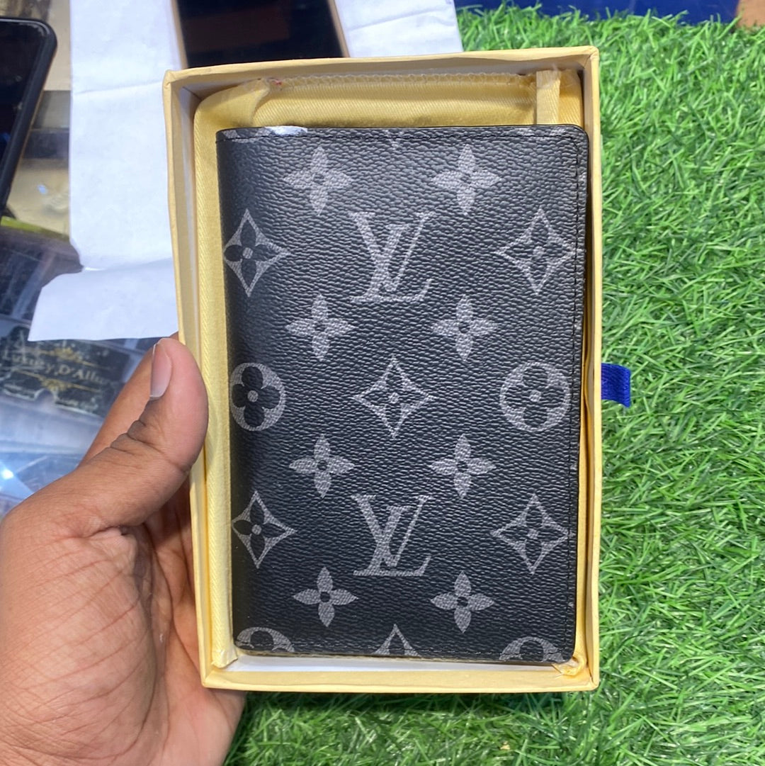 UOL VL Black Colour With Black Flower Print Italian Leather Unisex Passport Book Wallet 6018001