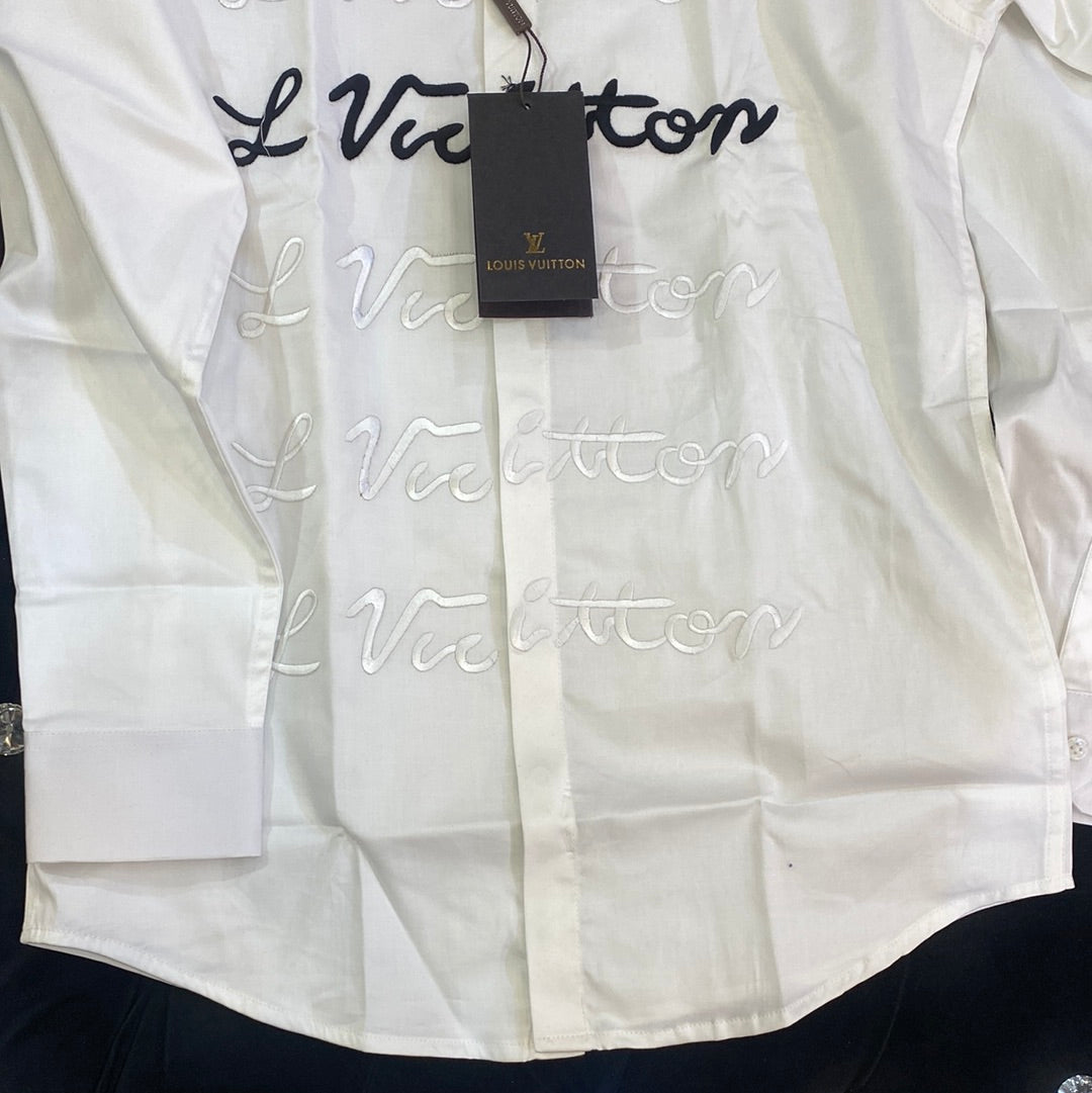 VL UOL LOU White Colour VL Logo Embroidery Design Imported Lycra Cotton Fabric Men’s Shirts 9162