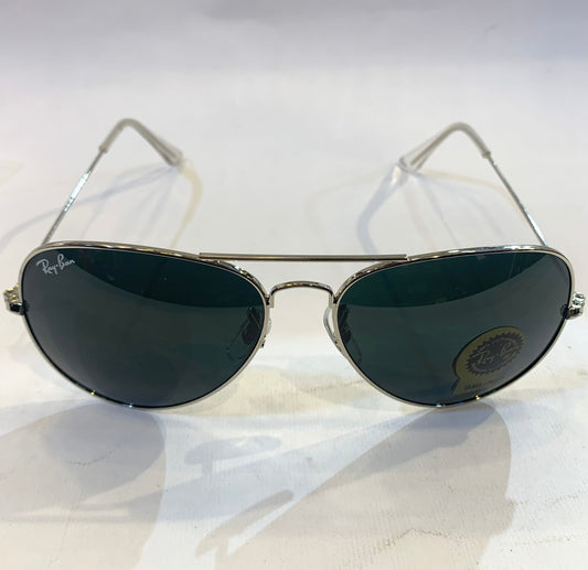 YAR RB Sliver Frame Black Shade Aviator Sunglasses RB3026 62 14-135