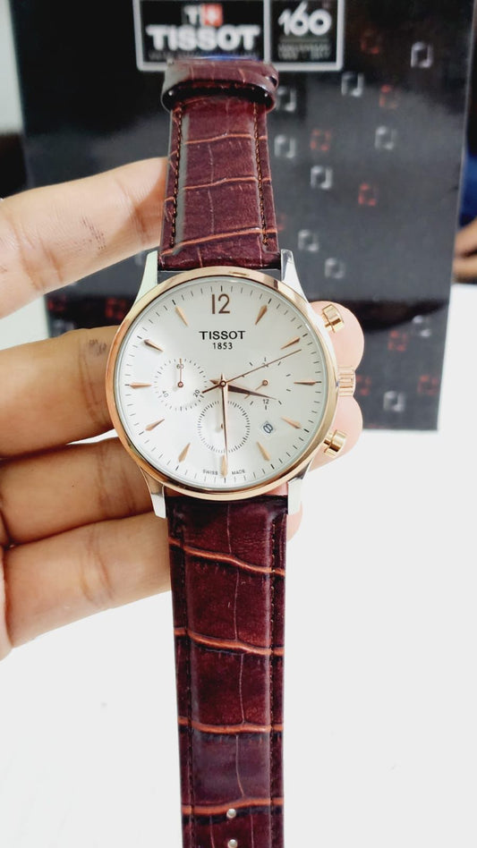 Brown Strap White Dial Man Watch