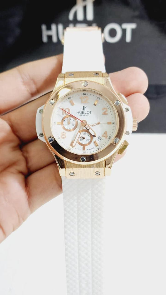 Buh White Strap Copper Ring White Dial Men Watch