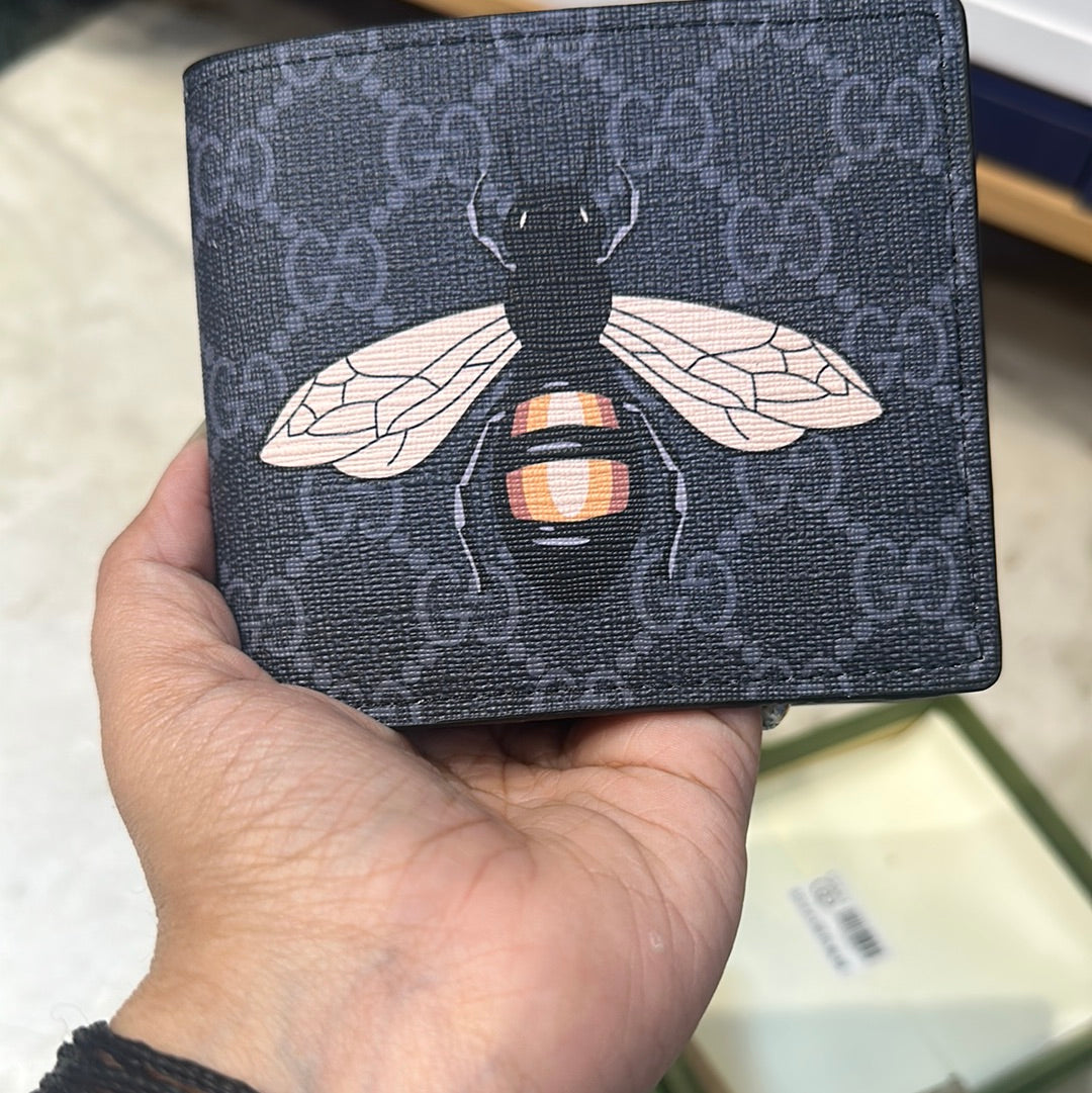 Cug Branded Luxury Italian Black Grey Leather Wallet Model Silk Screen Apricot Bees Black 60223011