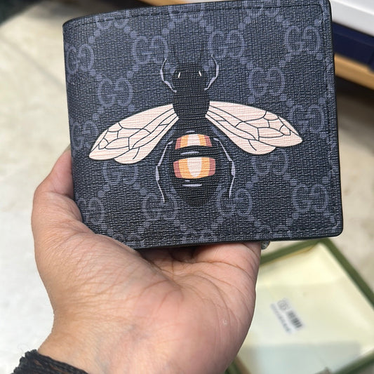 Cug Branded Luxury Italian Black Grey Leather Wallet Model Silk Screen Apricot Bees Black 60223011