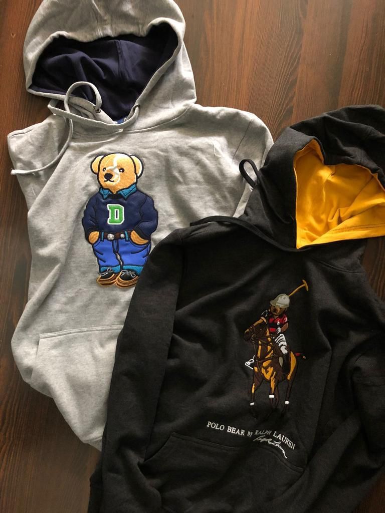 RL LOP POL Grey Colour Hoodie Teddy Bear Man Unisex  9151