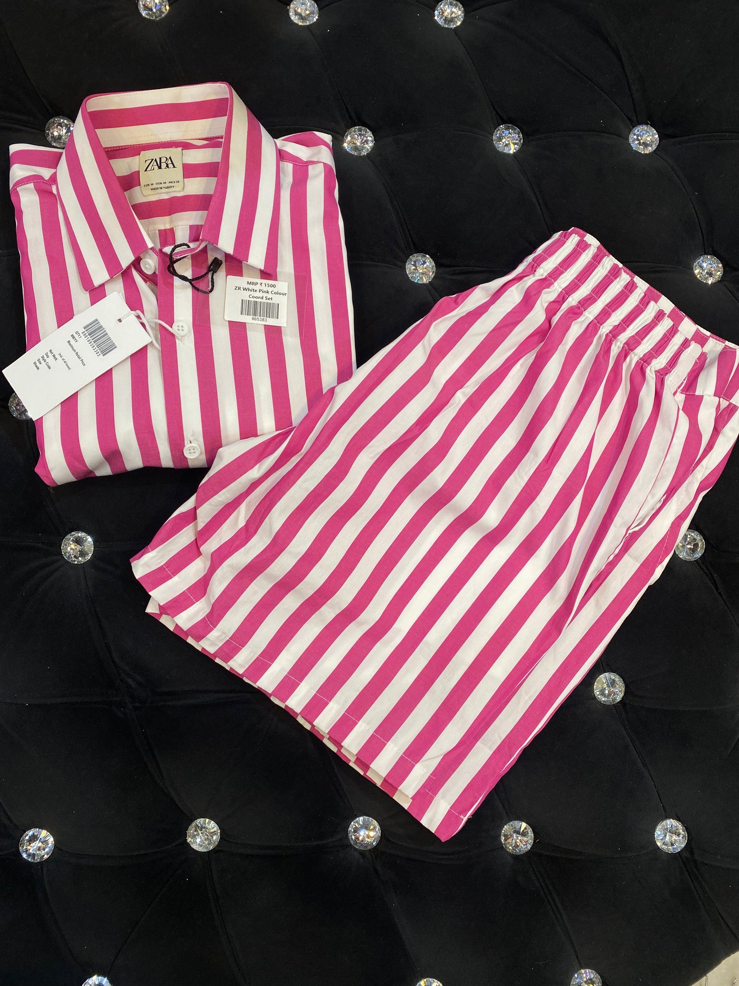 Zr White Pink Colour With Line Print half Sleeve Shirt And Shorts Combo Coord Set