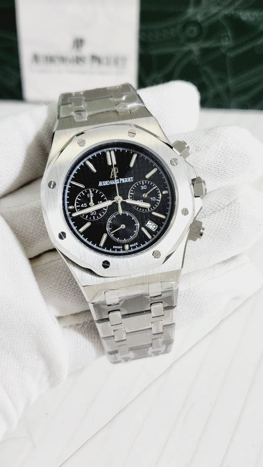 Ap Silver Chain Black Dial Heavy Chronograph Men’s Watch 401201