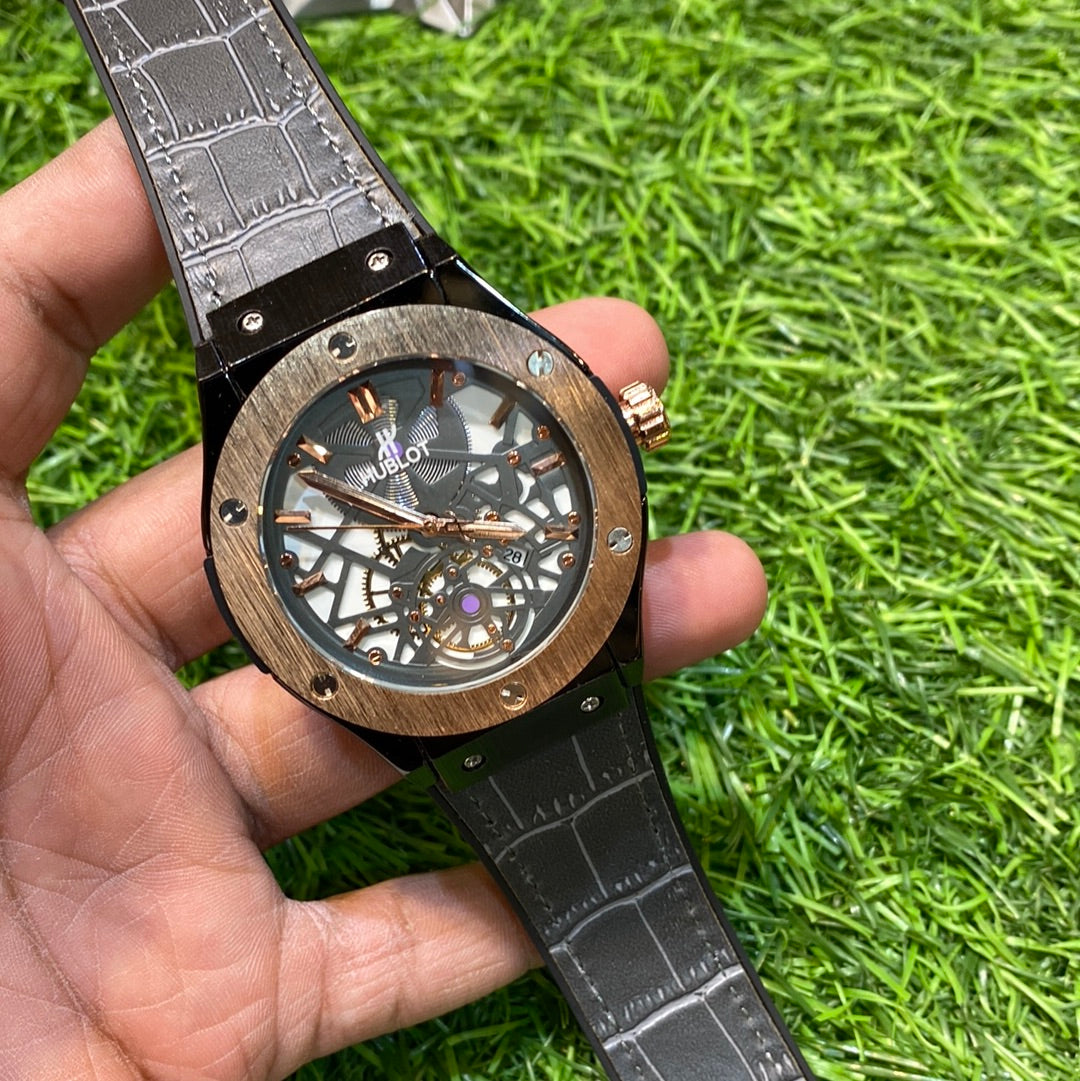 Grey Strap Black Copper Ring White Dial Men’s Watch 401236