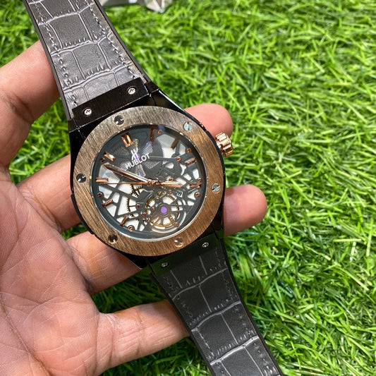 Grey Strap Black Copper Ring White Dial Men’s Watch 401236