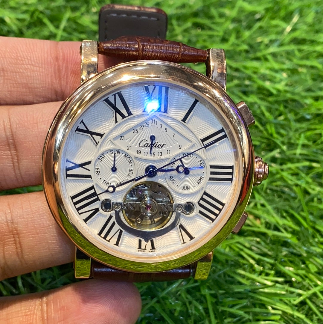 Brown Strap White dial 400351