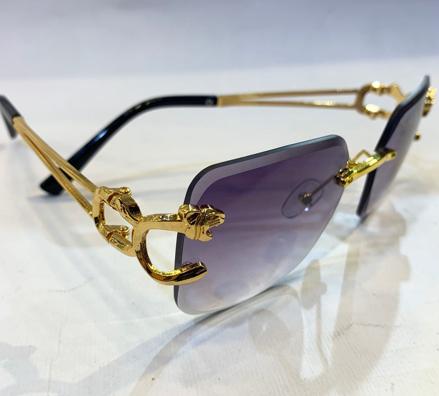 RAC Frameless Golden Black Stick Purple Shade Sunglass