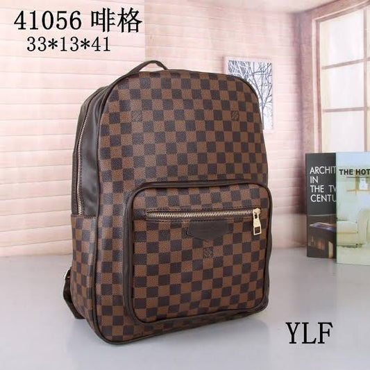 VL LOU UOL Brown Colour Check Print Imported Quality Backpack 9394