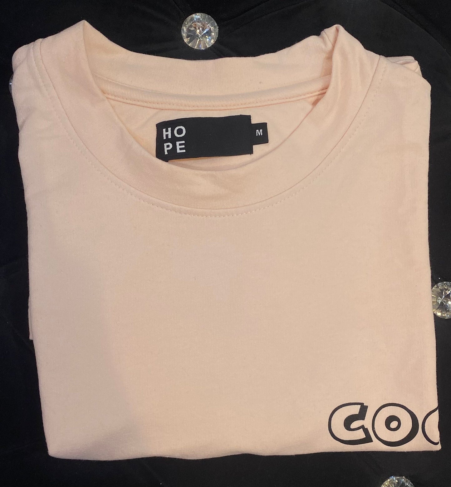 HOPE Peach  Colour With Cock Back Print Drop Shoulder TShirt 108556