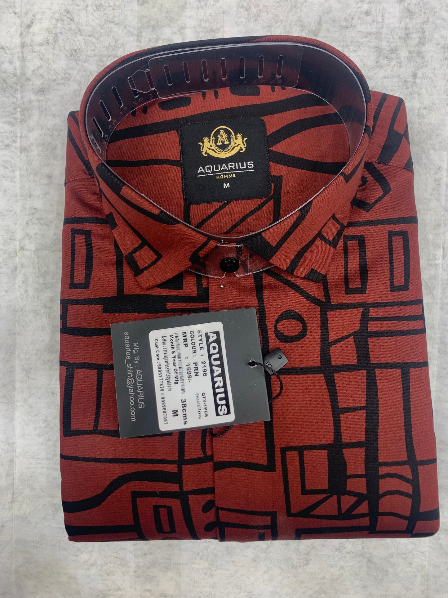 AQUARIUS Maroon Colour With Black Lining Design Full Sleeve Men Shirt 2196