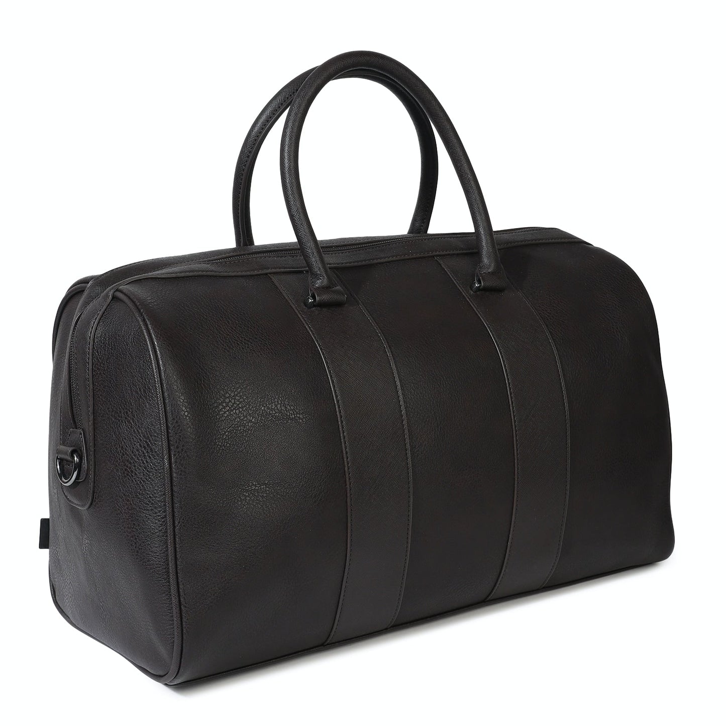 DET Black Colour Genuine Leather Premium Quality Striped Holdall Bag Unisex Hand Bag