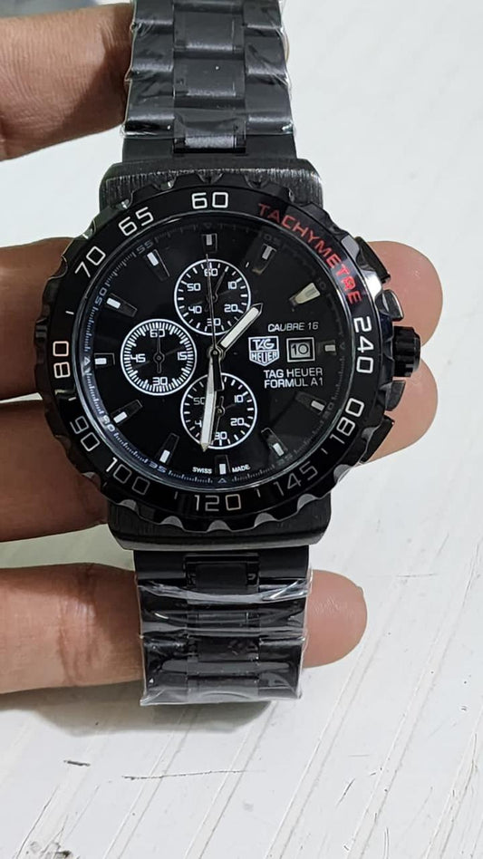GAT Black Chain Black Silver Dial Chrono Working Men Watch