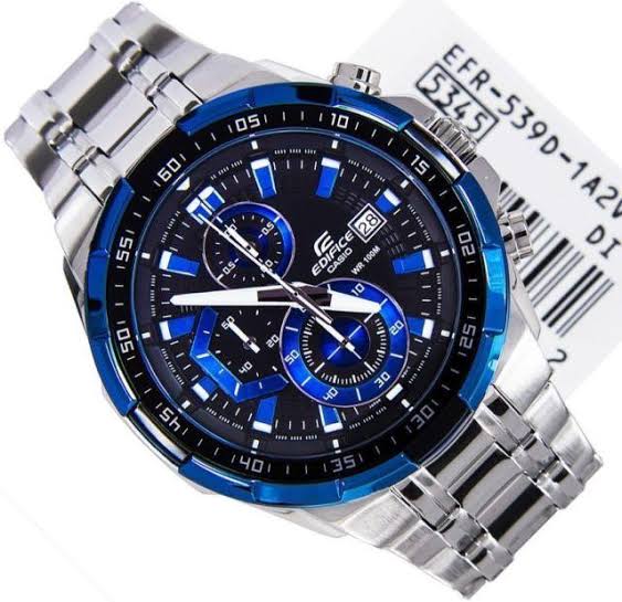 Ide Silver Chain Blue Black Dial Chrono Watch For Men