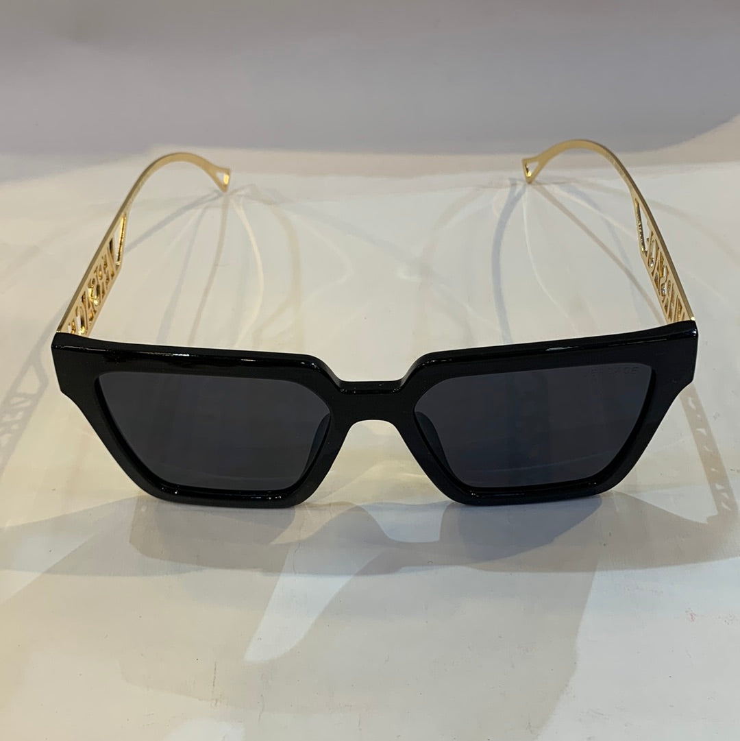 REV Black Frame Golden Stick Black Shade Unisex Sunglass