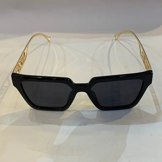 REV Black Frame Golden Stick Black Shade Unisex Sunglass