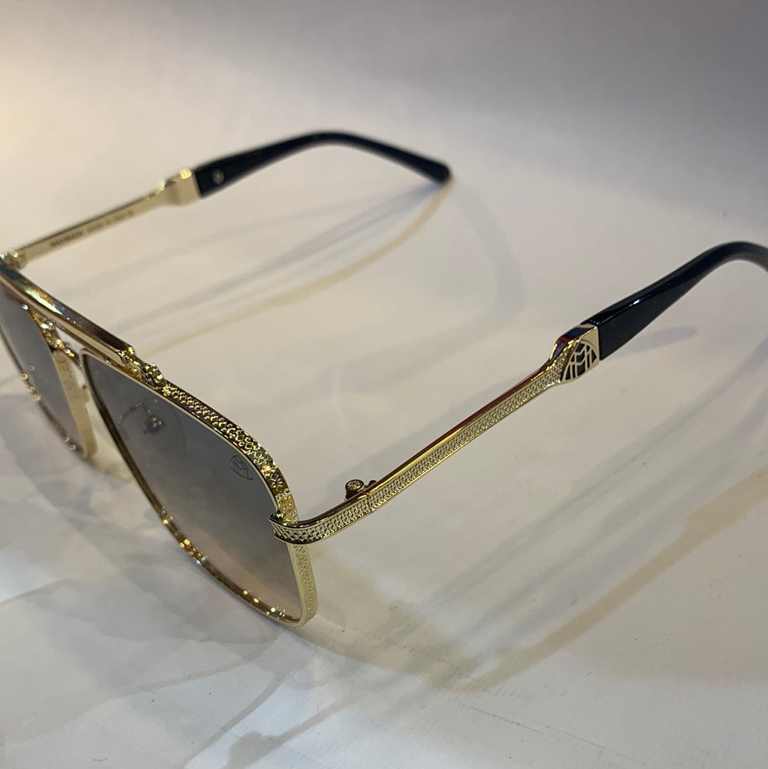 YAM Golden Frame Blue Shade Sunglass 2A740 58 17-140