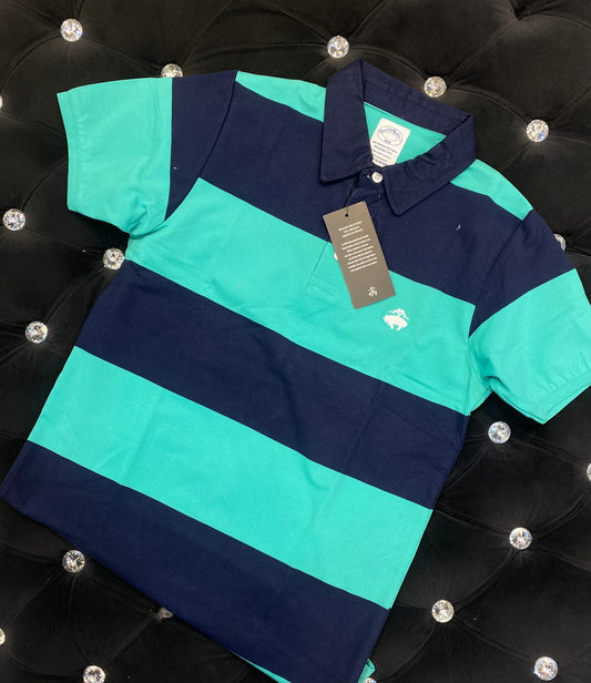 Brooks & Brother Navy Blue Green Colour With BB Embroidery Print Lycra Cotton Collar TShirt 298159