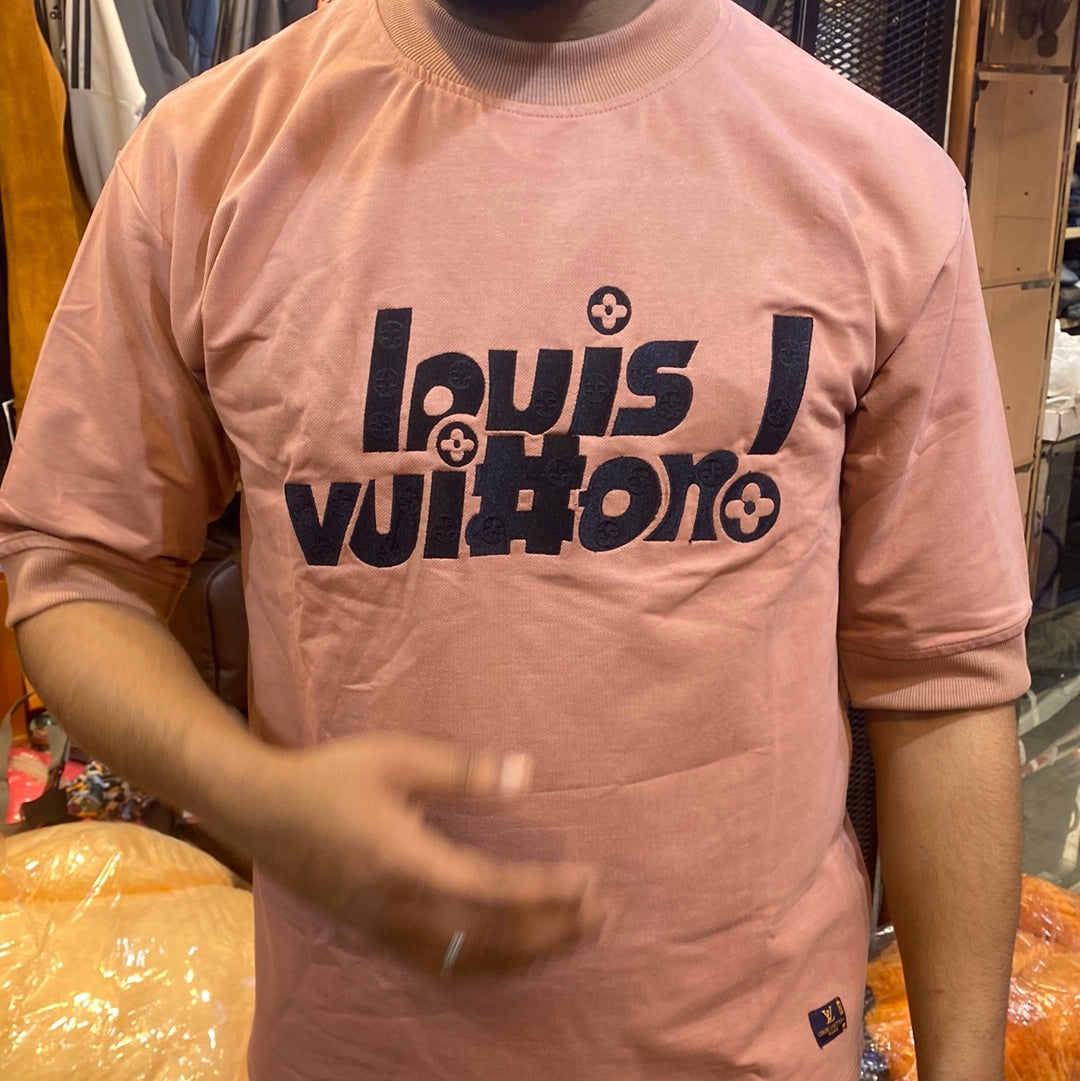 UOL VL Peach Colour With Vl Embroidery Logo Down Drop Shoulder TShirt 510463