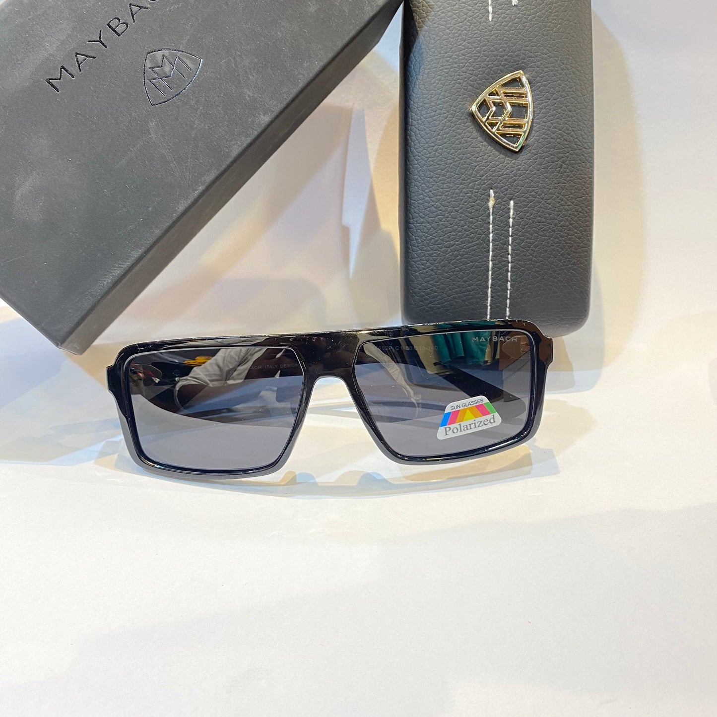 YAM Glossy Black Frame Black Shade Polarized Unisex Branded Sunglasses 56602P C3 50 18-140