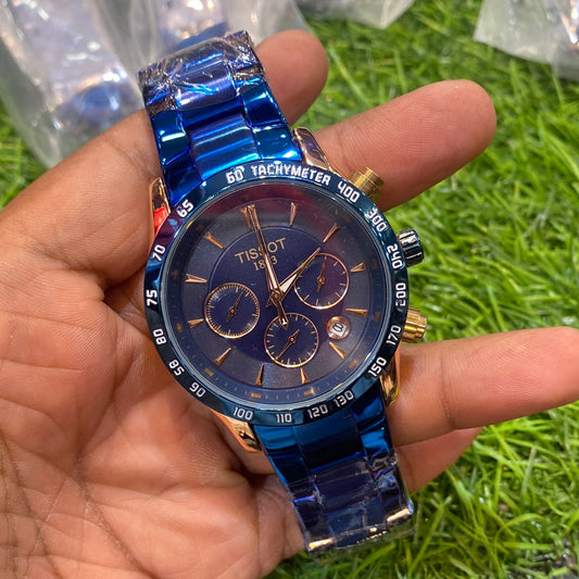 TIS SIT Blue Chain Blue Rosegold Dial Chrono Working Men Watch