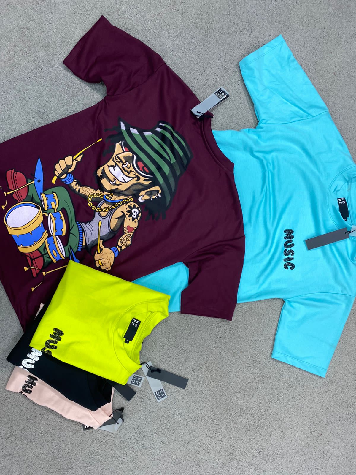 HOPE Maroon Colour With Music Back Print Drop Shoulder TShirt 108560