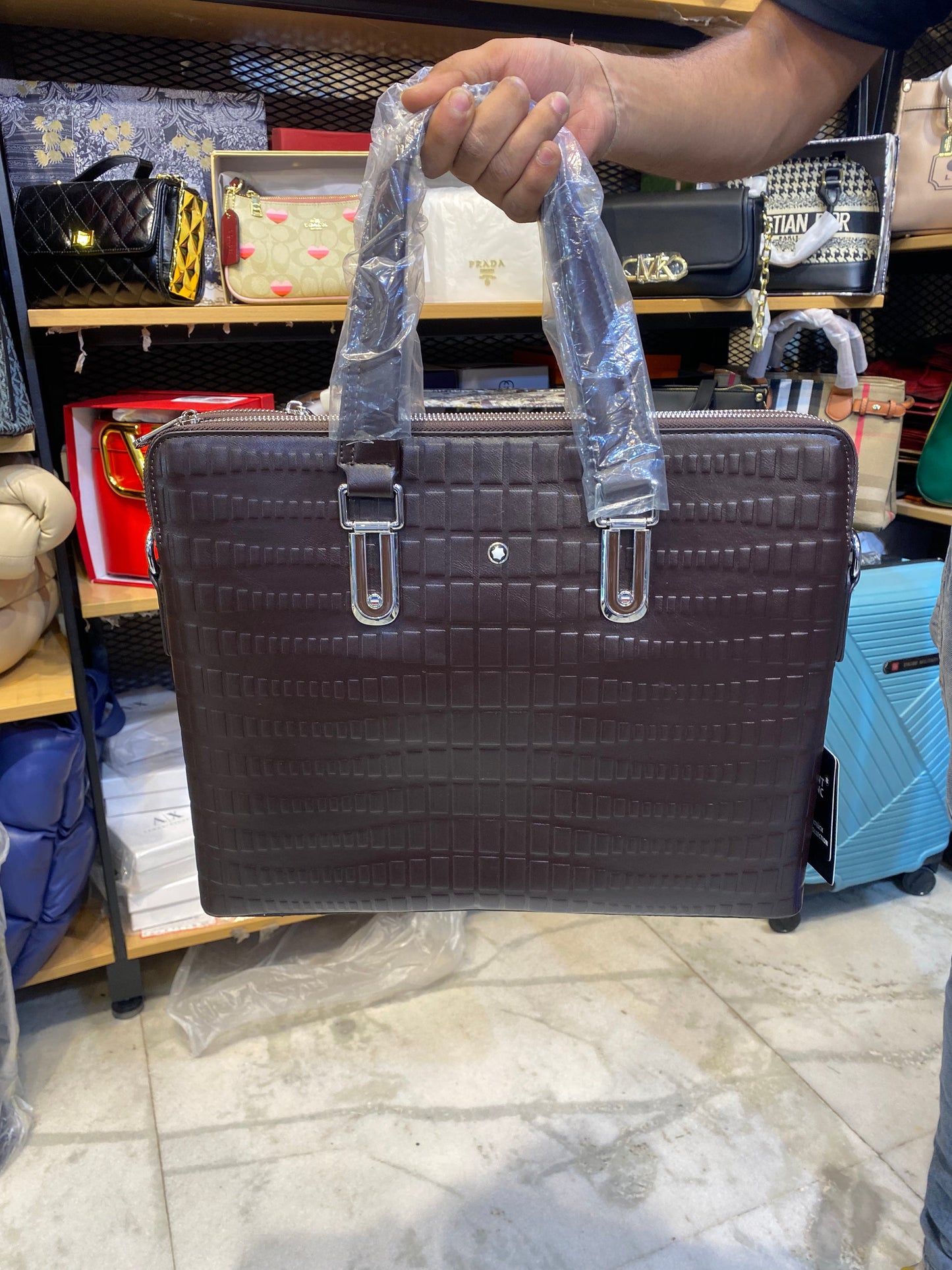 NOM MON Coffee Brown Colour With Multiple Zipper Laptop Bag 1064