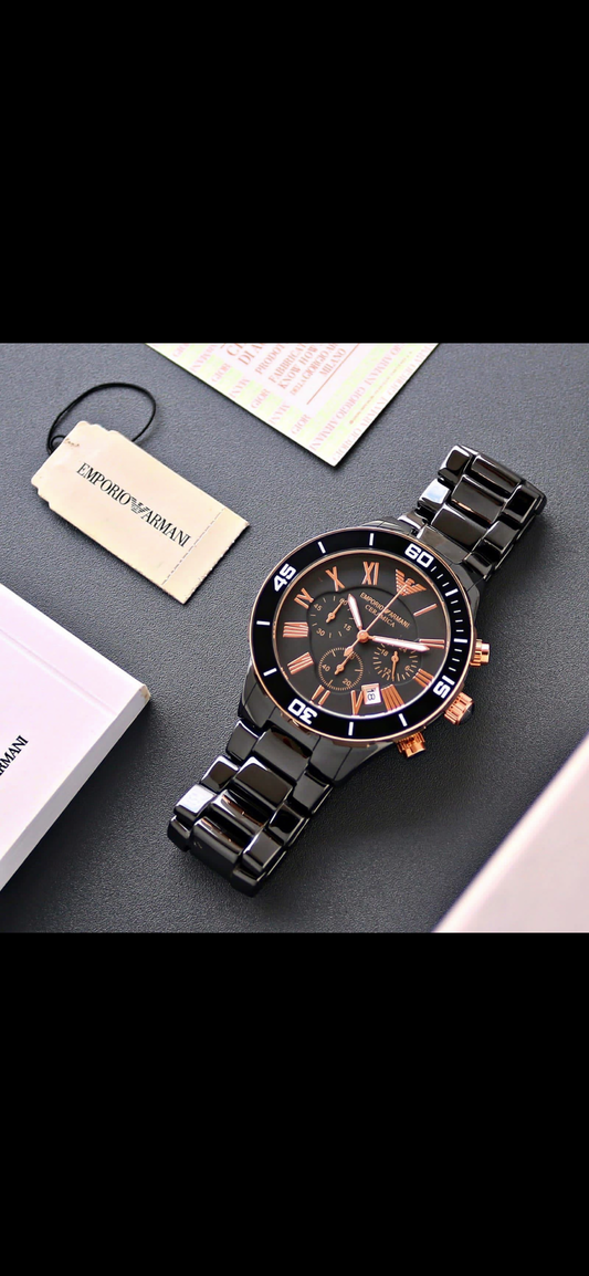 MRA Black Chain Black Copper Dial Chrono Ceramic Working Men Watch 401117