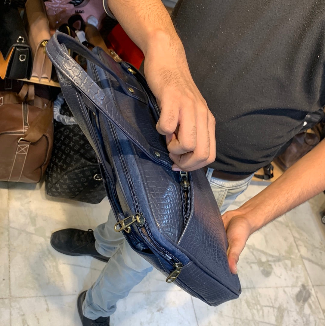 Navy Blue Colour Genuine Leather  Heavy Quality Crock Print Laptop Bag 4217