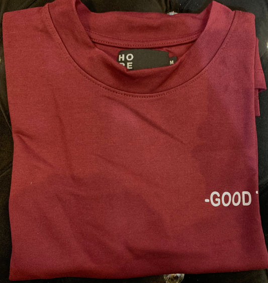 HOPE Maroon Colour With Good Time Back Print Drop Shoulder TShirt 108604