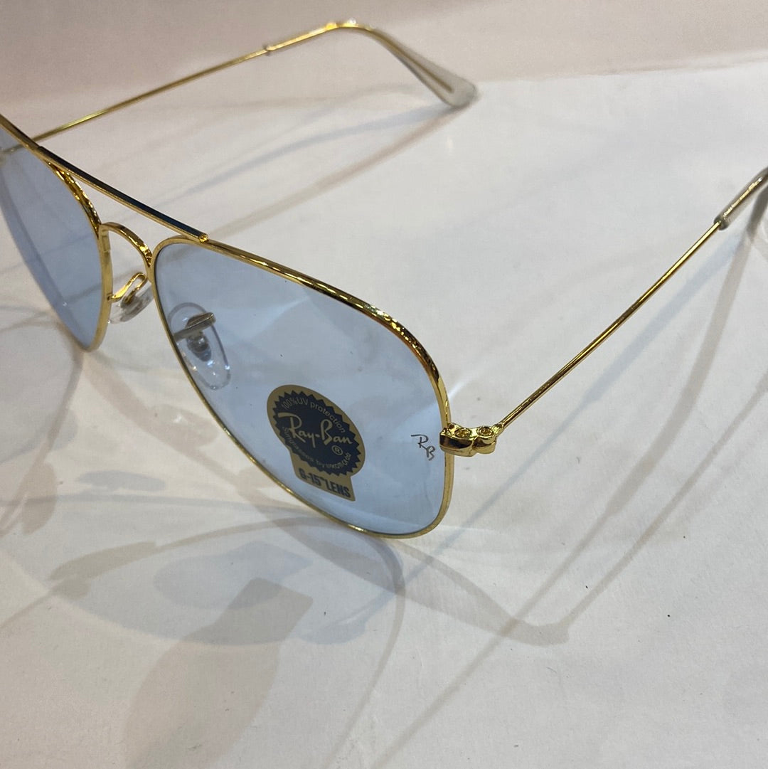 YAR RB Gold Frame Sky Blue Shade Unisex Aviator Sunglass RB 3026 60 14-135