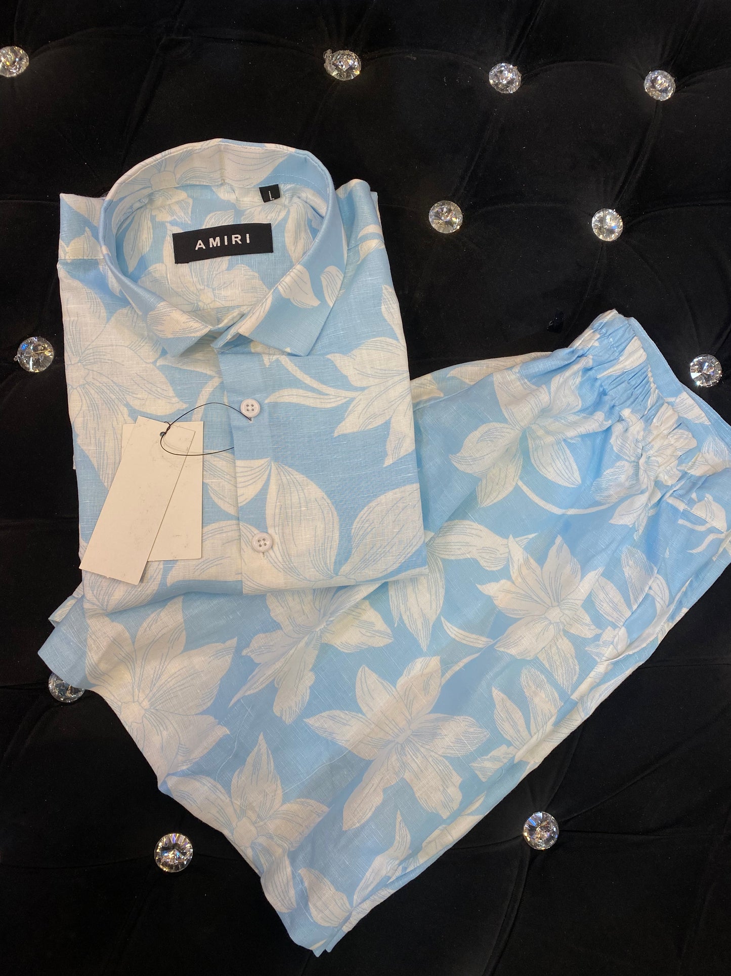 IMA Sky Blue Colour With White Flower  Print Important Shirt With Shorts Coord Set 298170