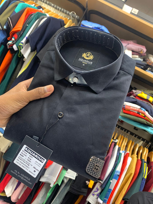 AQUARIUS Black Colour With Front RUB Sticker Full Sleeve Men Shirt 2201