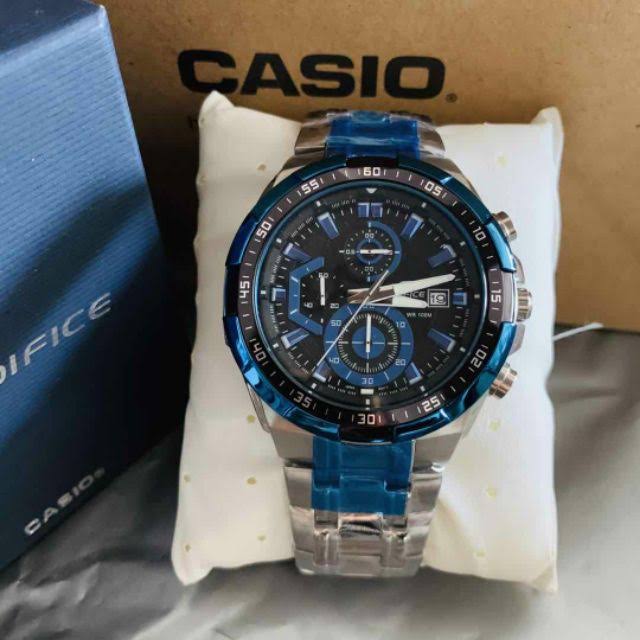 Ide Silver Chain Blue Black Dial Chrono Watch For Men