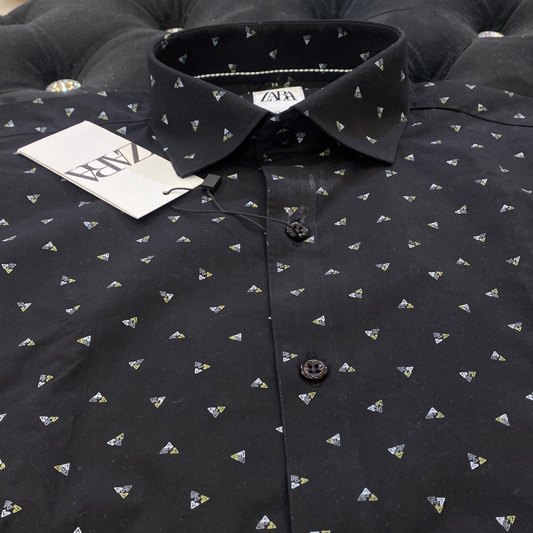 Black Colour ZR Zar Raz With Print Relaxed Fit Branded Shirt 9100
