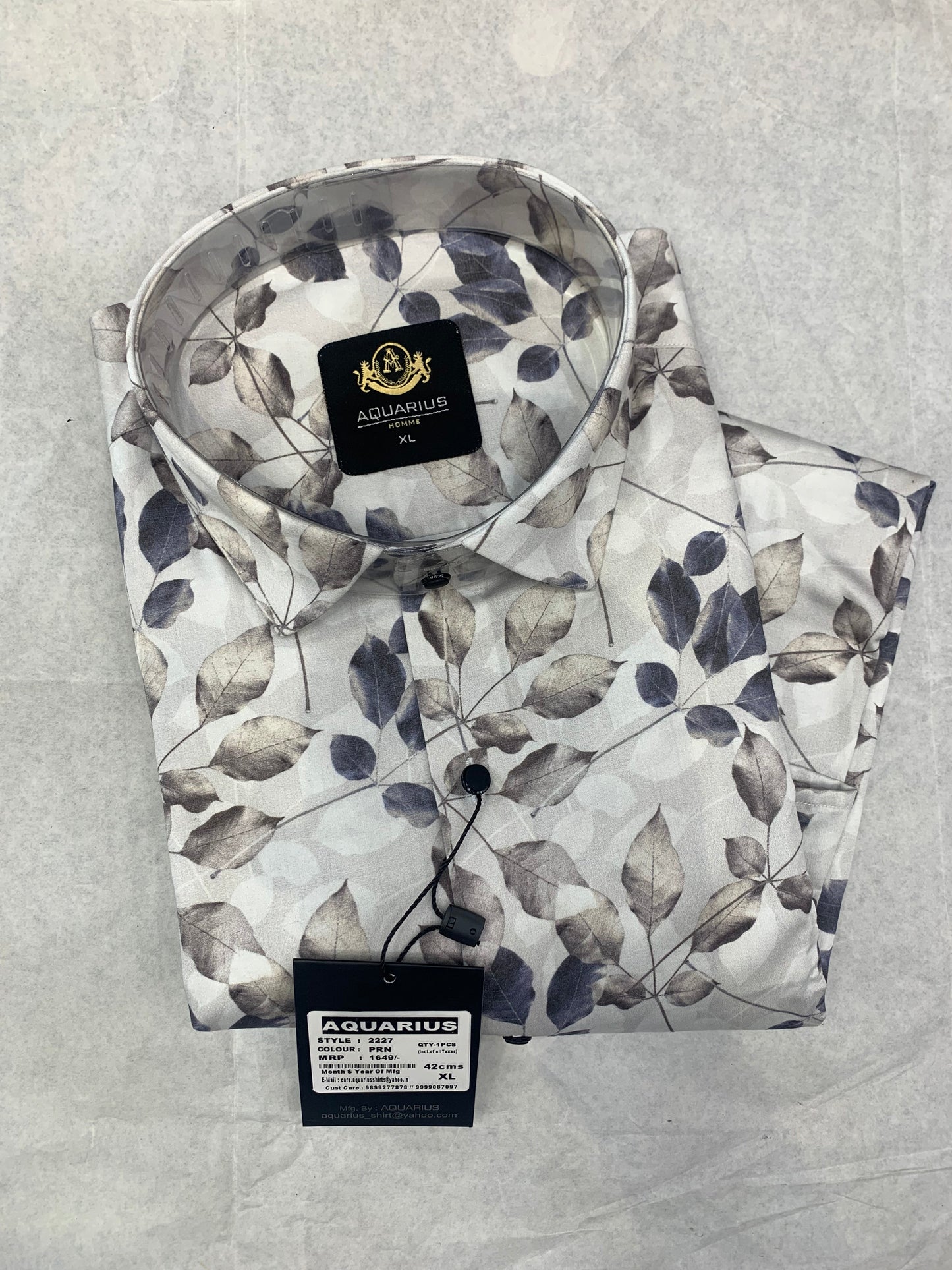 Aquarius Grey Color With Floral Print Premium Quality Full Sleeve Shirt 2227